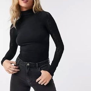 New Black Free People Mesh Long Sleeve Top fits XSMALL